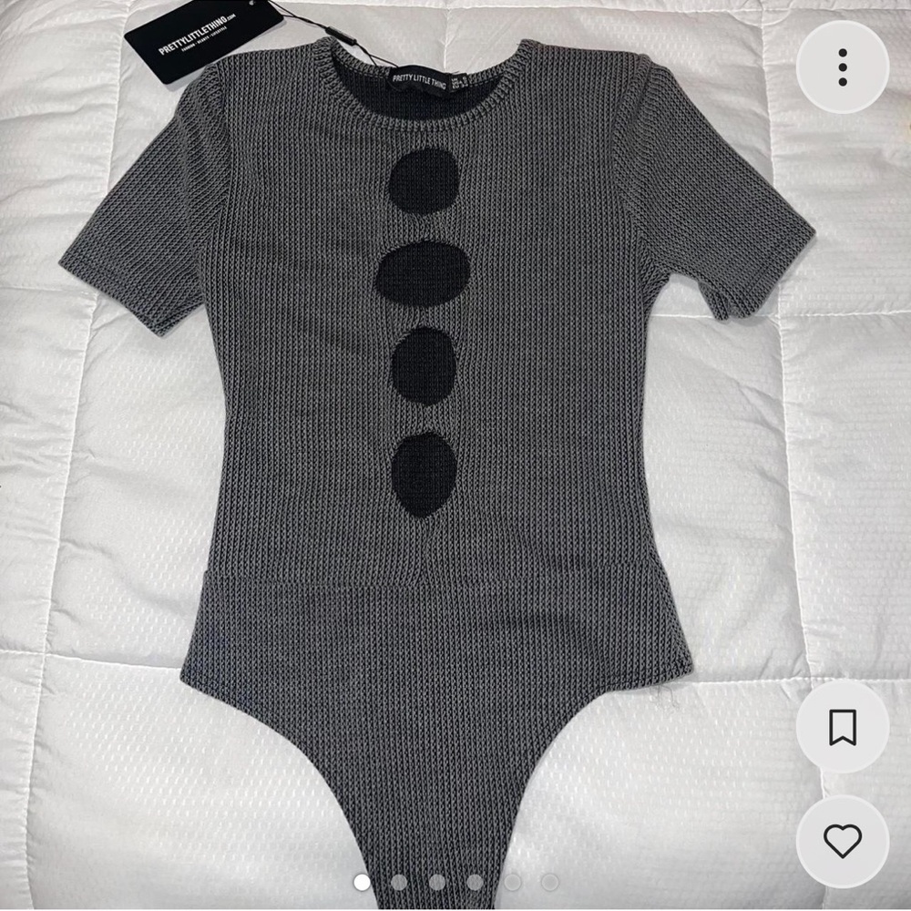 Black Rib Cut Out Short Sleeve Bodysuit (UK 6) (US 2)